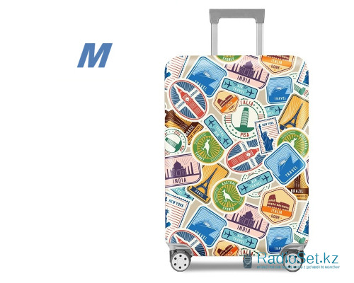 Чехол для чемодана эластичный полиэстер с принтом TRAVEL  разные страны Размер M